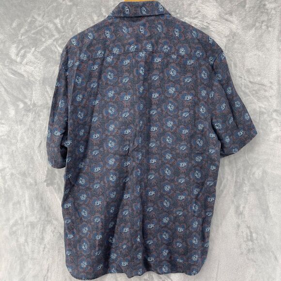Joseph Abboud Shirt Mens Large Blue Hibiscus Floral Linen Blend Short Sleeve - Picture 7 of 13